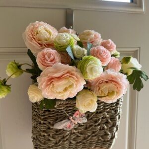 Elegant Floral Basket with Pink and Cream Accents